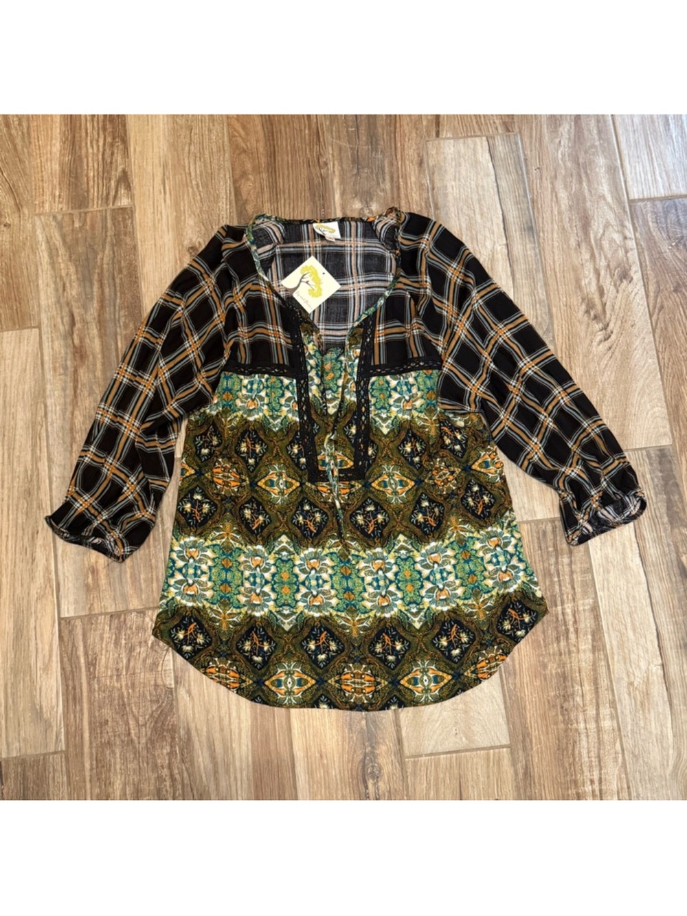 Anthropologie Fig & Flower Plaid Patterned Top